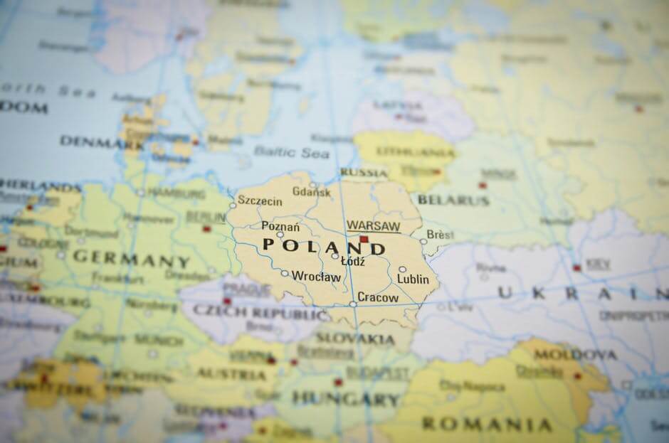 alt= Część mapy Europy na której znajduje się w centralnej części Polska